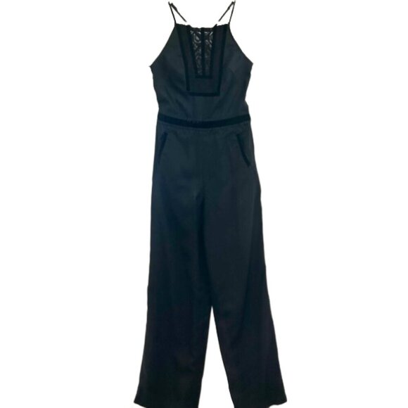 Free People x Revolve Black Tuxedo Jumpsuit Lace Inset Wide-Leg Open Back 0 - Picture 3 of 14